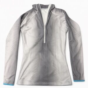 Nike Pro Gray White Long-Sleeve Hyperwarm Compression 1/2 Zip Shirt Women Top
